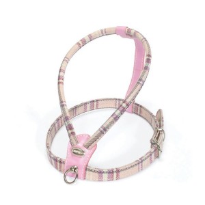 Harnais cuir de veau rond écossais rose pour chien