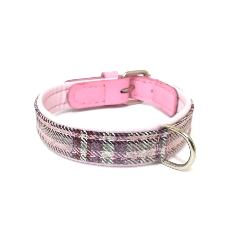 Collier cuir de veau rond écossais rose pour chien
