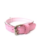 Collier cuir de veau rond écossais rose pour chien