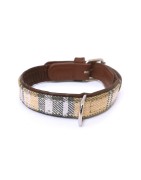 Collier cuir de veau rond écossais beige pour chien