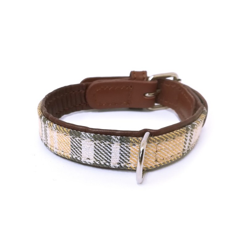 Collier cuir de veau rond écossais beige pour chien