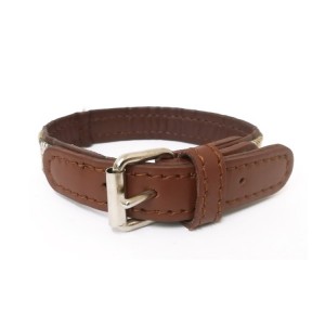 Collier cuir de veau rond écossais beige pour chien