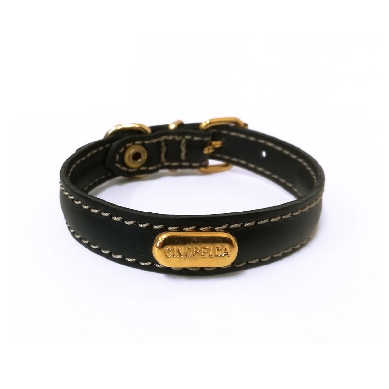 Collier cuir de veau souple noir pour chien