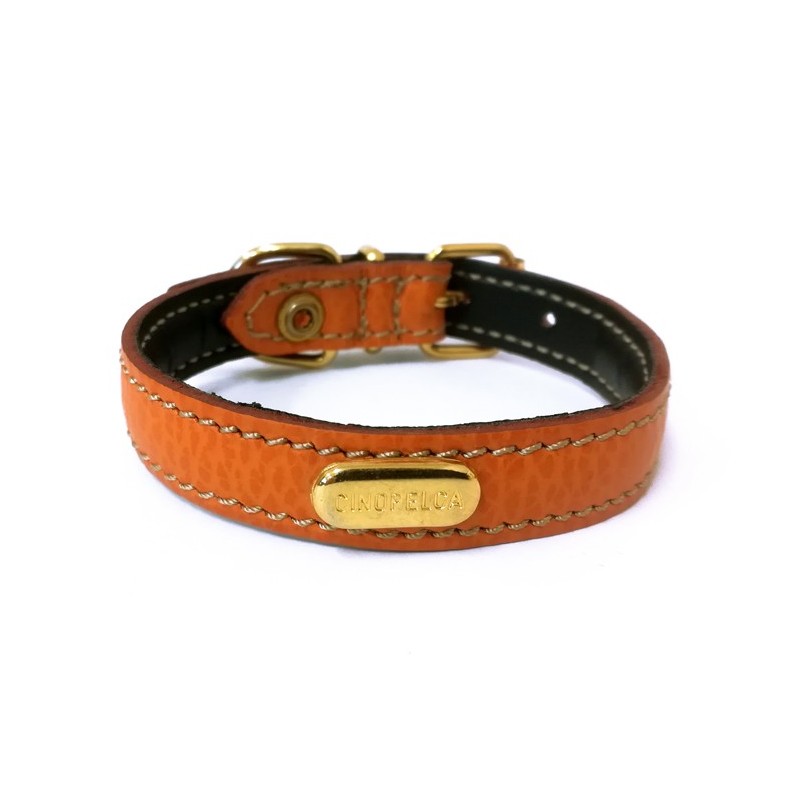 Collier cuir de veau souple orange pour chien