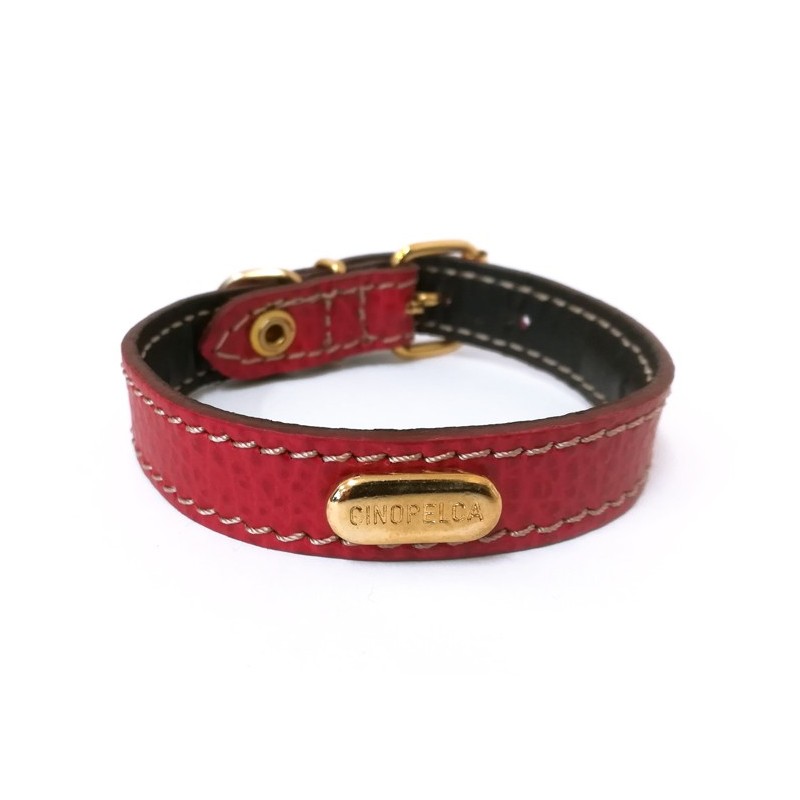Collier cuir de veau souple rouge pour chien