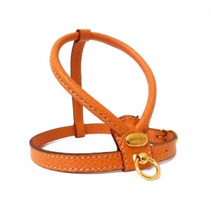 Harnais cuir de veau rond orange pour chien