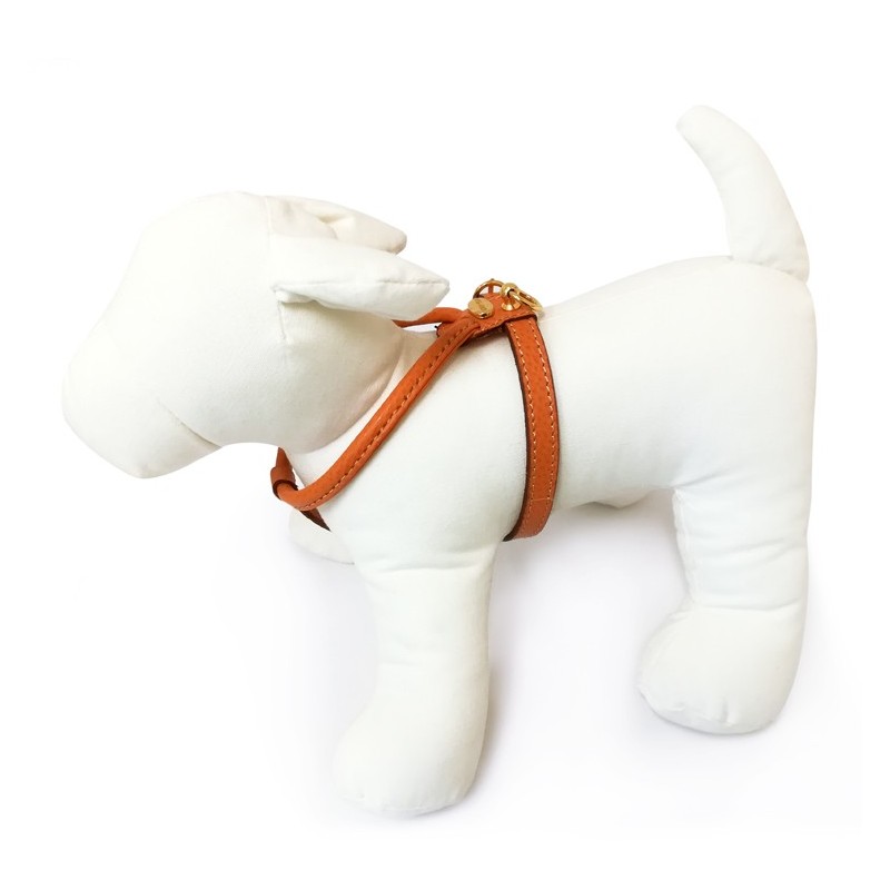 Harnais cuir de veau rond orange pour chien