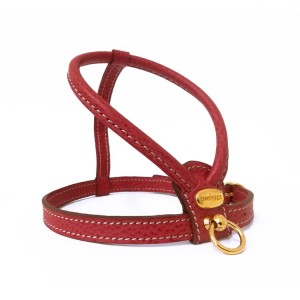 Harnais cuir de veau rond rouge pour chien