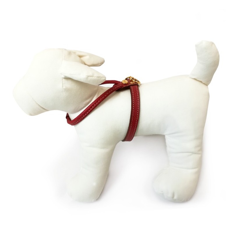 Harnais cuir de veau rond rouge pour chien