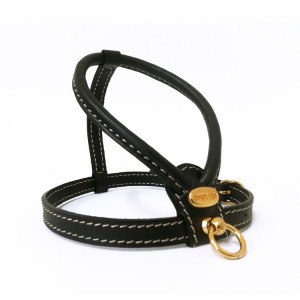 Harnais cuir de veau rond noir pour chien