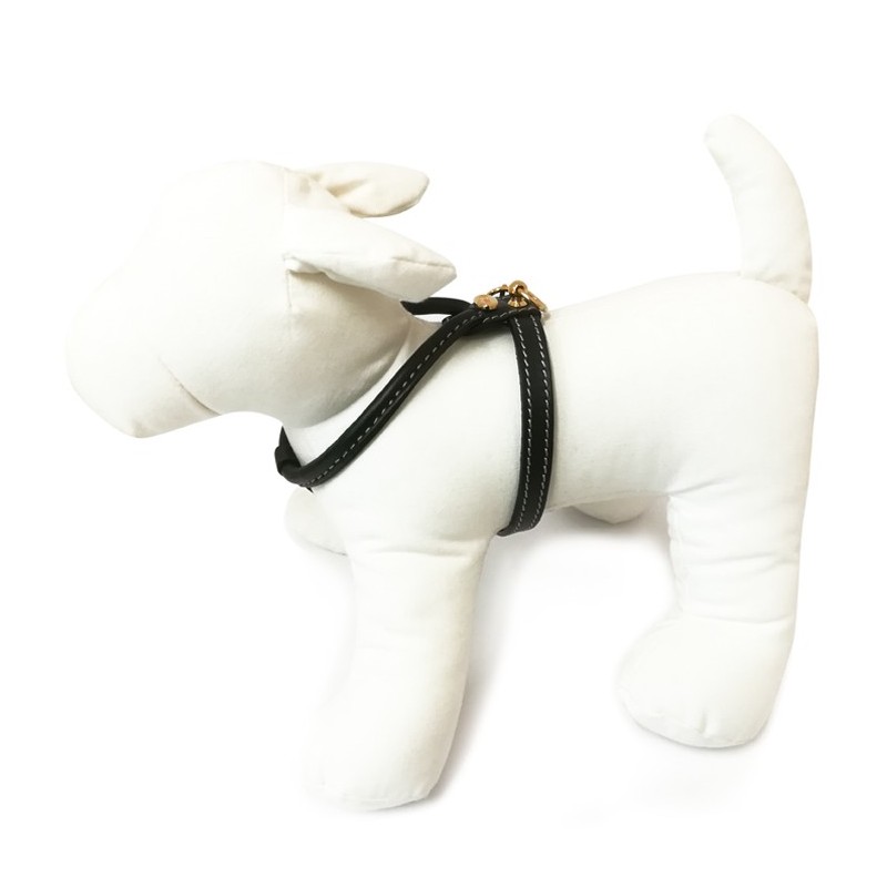Harnais cuir de veau rond noir pour chien