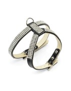 Harnais pour chien en cuir noir avec strass BLING BLING