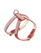 Harnais pour chien en cuir rouge avec strass BLING BLING