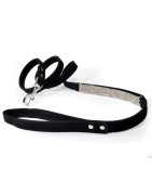 Laisse pour chien en suédine noir avec strass