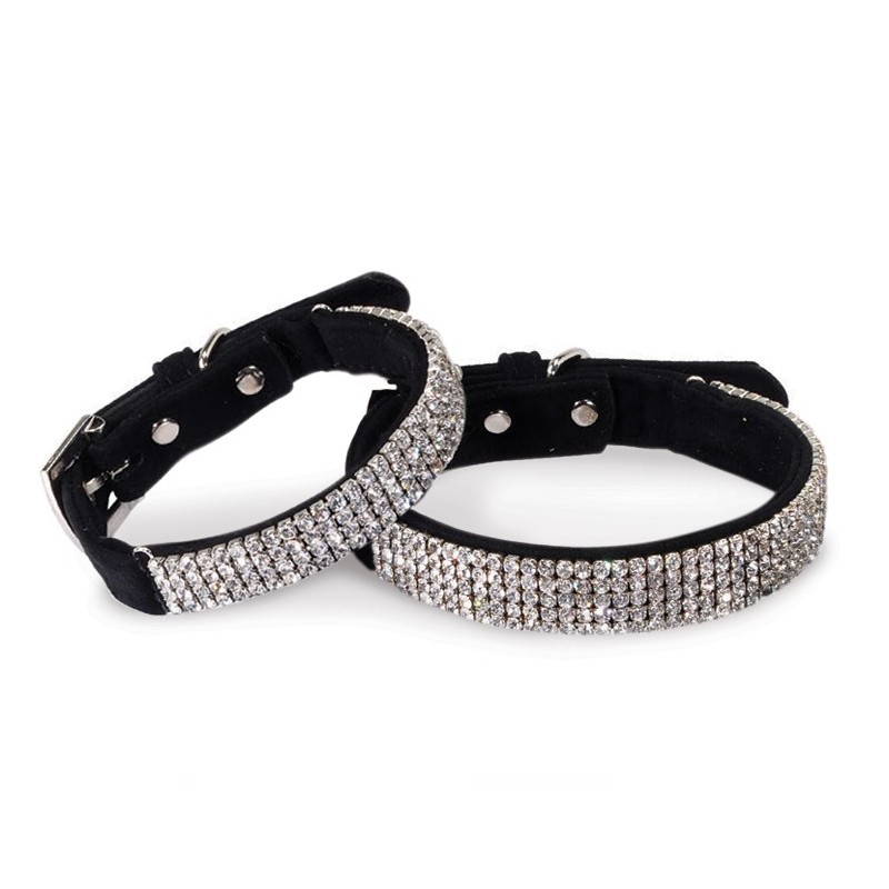 Collier strass pour chien en suédine noir