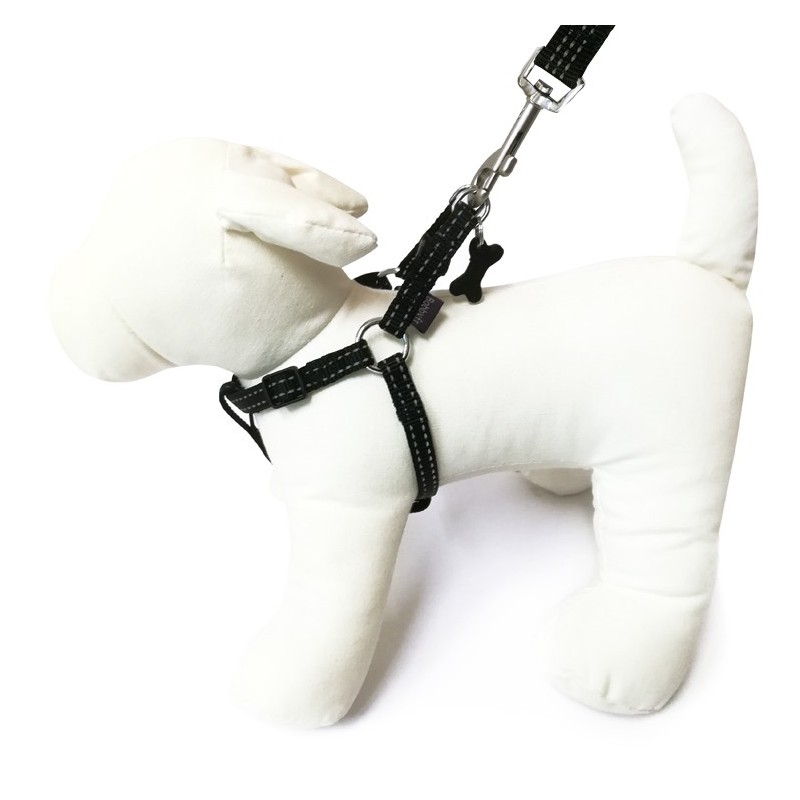Harnais pour chien en nylon avec surpiqûres réfléchissantes | Bobby SAFE Noir