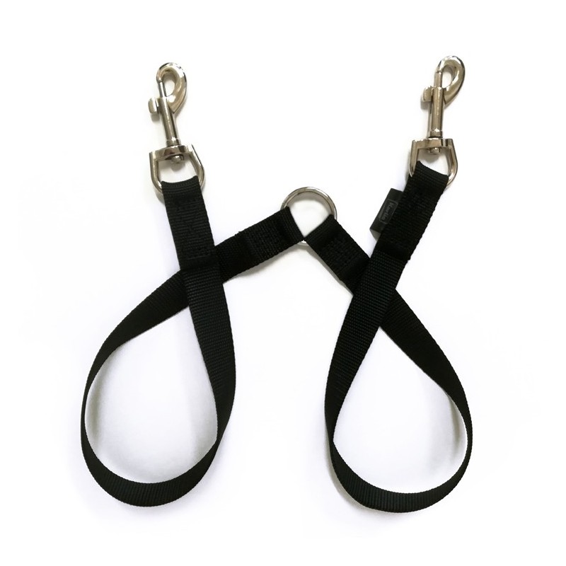 Laisse double en nylon noir pour attacher 2 chiens