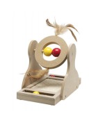 Jouet en bois pour chat, boules, plumes et griffoir
