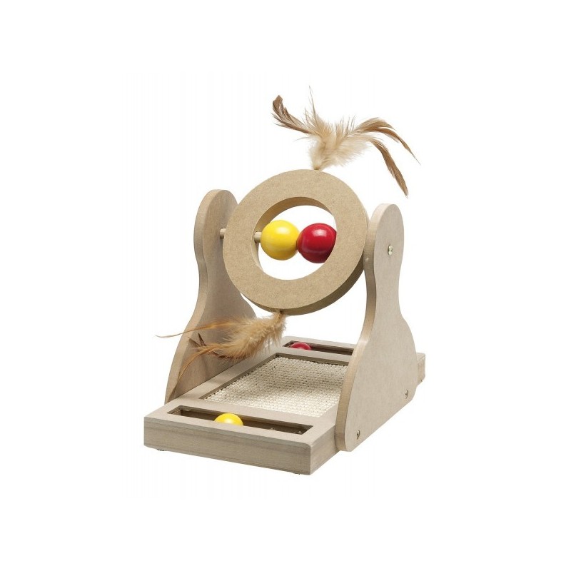 Jouet en bois pour chat, boules, plumes et griffoir