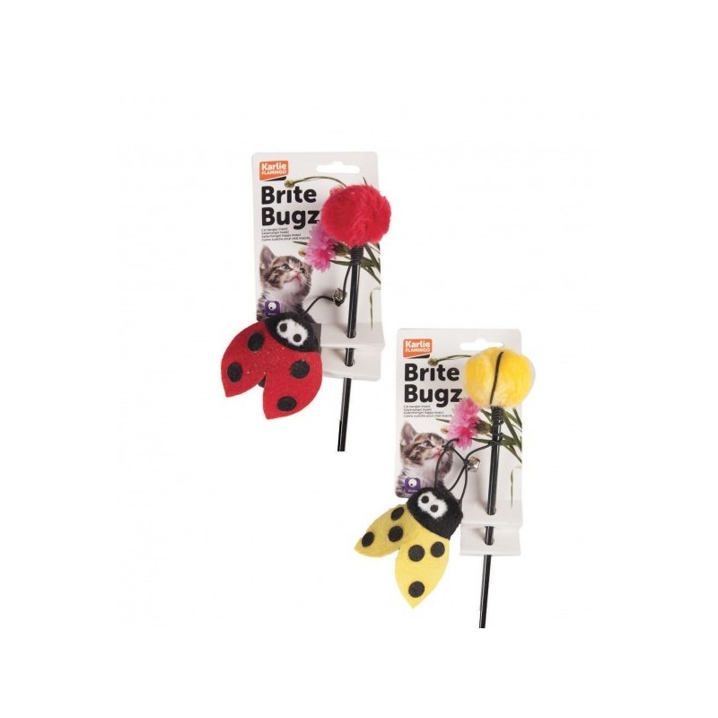Jouet chat canne à pêche coccinelle rouge ou jaune