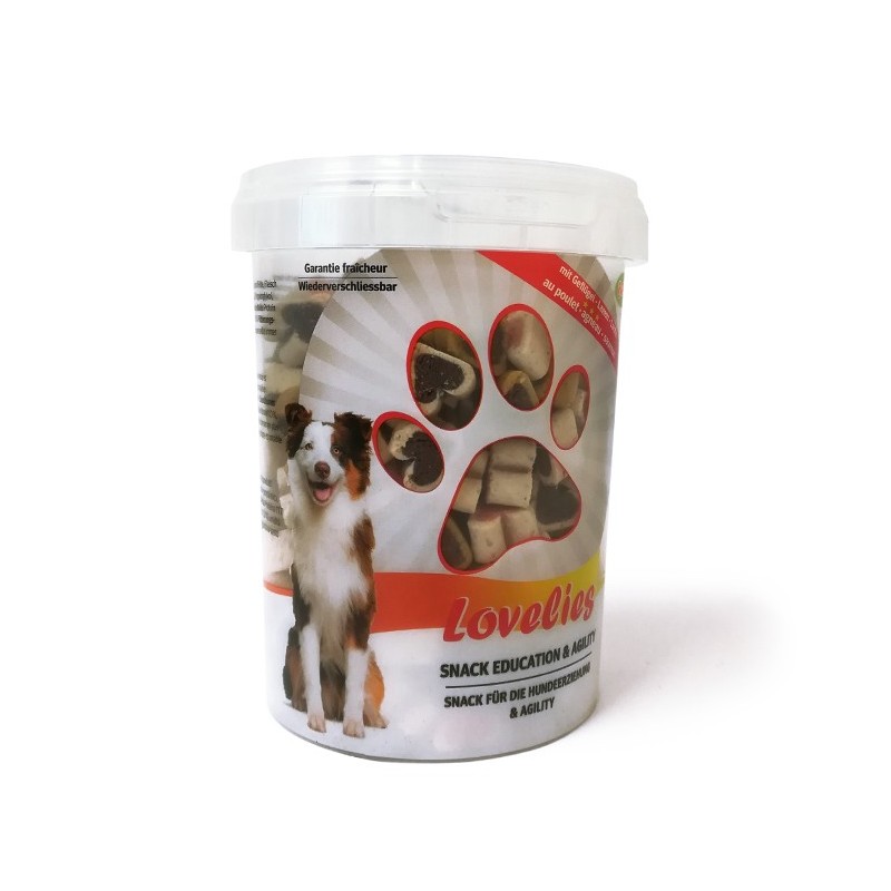 Seau de petites friandises pour chien coeurs fourrés LOVELIES pour chien