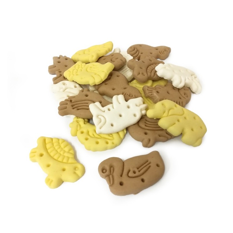 Sachet de 5 ou 10 kg de biscuits pour chien en forme d'animaux - saveur lait 100 % végétal