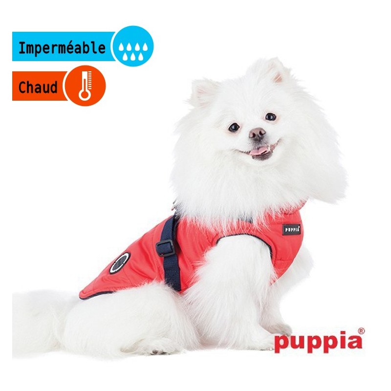 Manteau imperméable pour chien avec harnais intégré | Puppia | Rouge