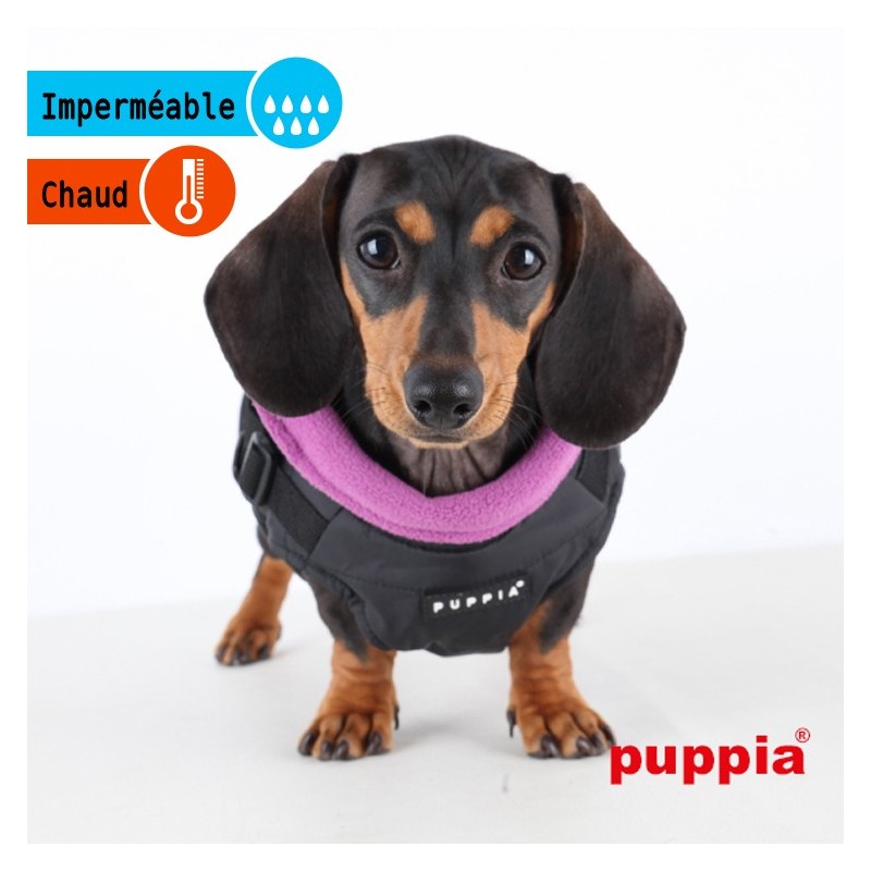 Manteau imperméable pour chien avec harnais intégré | Puppia | Noir