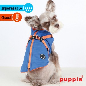 Manteau imperméable pour chien avec harnais intégré | Puppia | Bleu