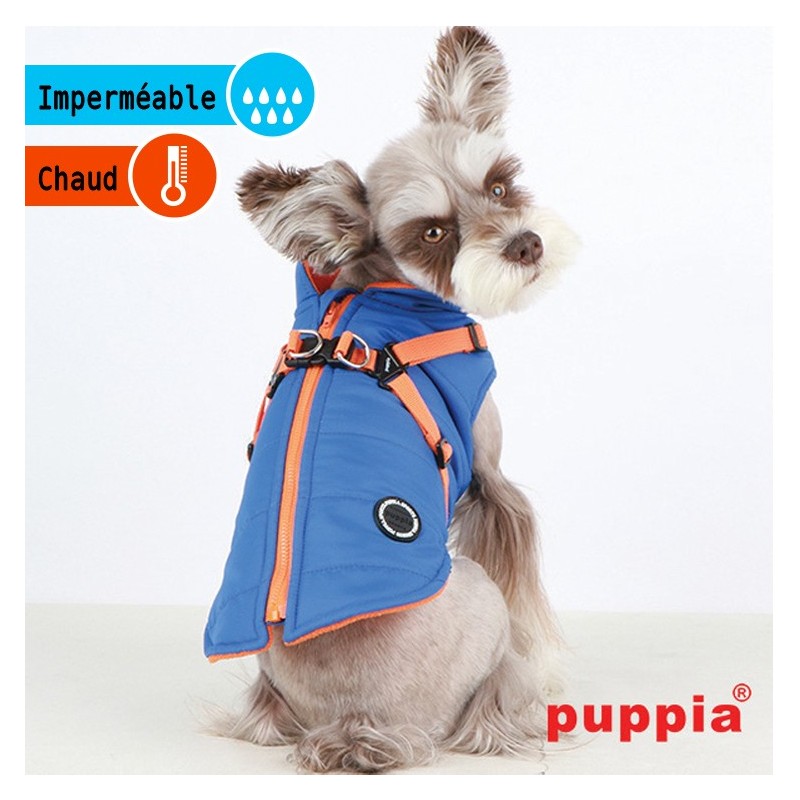 Manteau imperméable pour chien avec harnais intégré | Puppia | Bleu