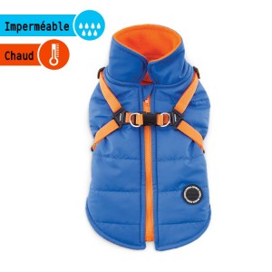 Manteau imperméable pour chien avec harnais intégré | Puppia | Bleu