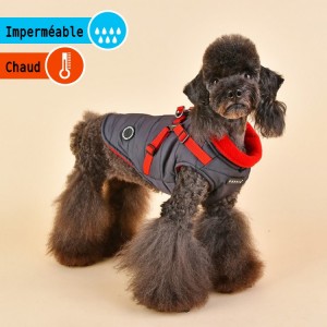 Manteau imperméable pour chien avec harnais intégré | Puppia | Gris