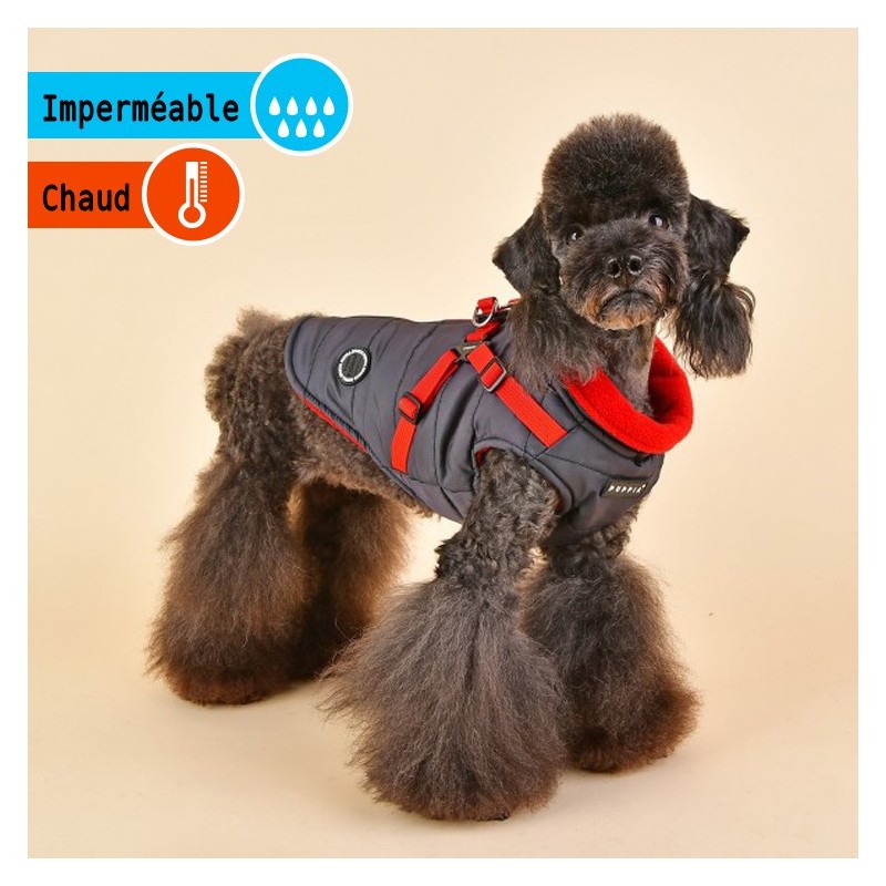 Manteau imperméable pour chien avec harnais intégré | Puppia | Gris