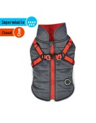 Manteau imperméable pour chien avec harnais intégré | Puppia | Gris