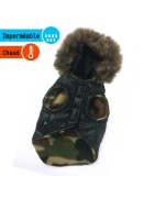 Manteau noir pour chien avec capuche en fourrure | Petit chien