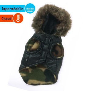 Manteau noir pour chien avec capuche en fourrure | Petit chien