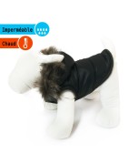 Manteau noir pour chien avec capuche en fourrure | Petit chien