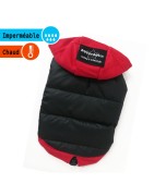 Manteau molletonné noir doublé polaire avec capuche rouge | Petit chien