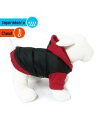 Manteau molletonné noir doublé polaire avec capuche rouge | Petit chien