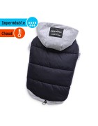 Manteau molletonné noir doublé polaire avec capuche grise | Petit chien