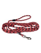 Longe ronde en nylon rouge et noire pour chien | 5 ou 10 m