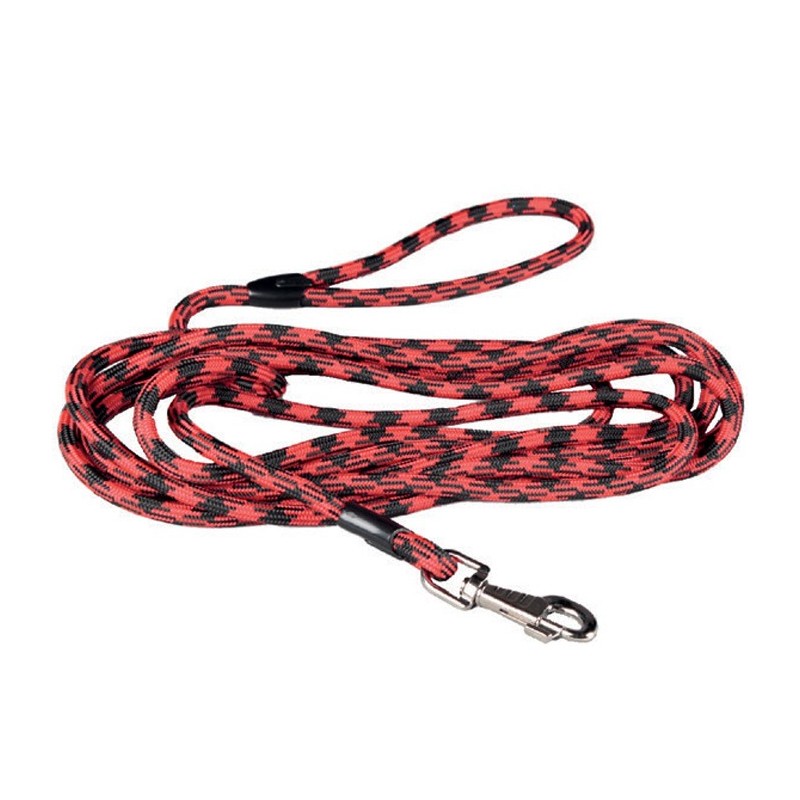 Longe ronde en nylon rouge et noire pour chien | 5 ou 10 m