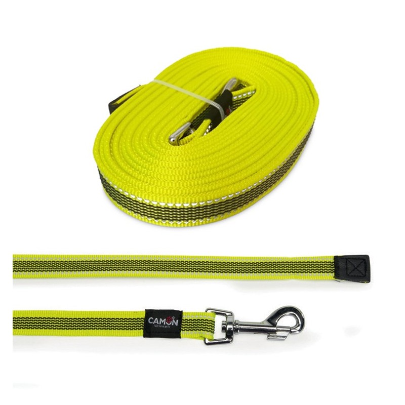 Longe jaune fluo réfléchissante pour chien | 5 ou 10 m