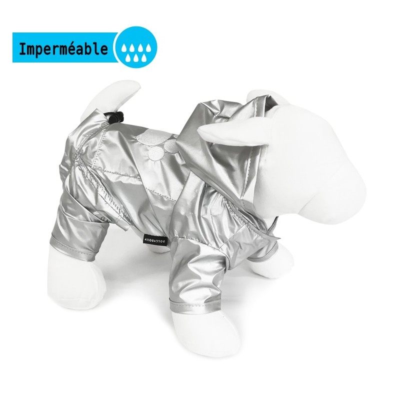Combinaison argenté souple imperméable pour chien avec 4 pattes