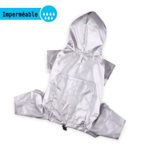Combinaison argenté souple imperméable pour chien avec 4 pattes