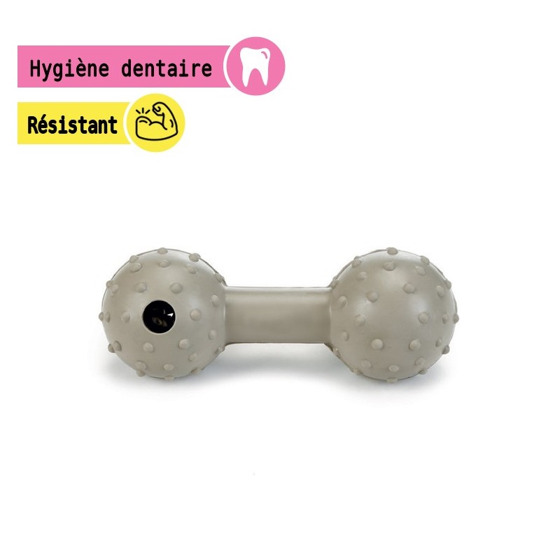 Haltère en caoutchouc avec picots et grelot | Jouet pour chien et chiot