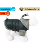 Manteau molletonné doublé polaire noir avec capuche grise | Bouledogue et Carlin