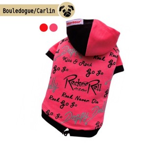 Sweat à capuche Rock'n Roll Rose ou rouge | Bouledogue et Carlin