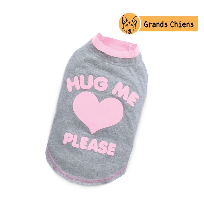 T-shirt Hug me gris et rose | Grands chiens