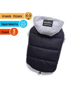 Manteau molletonné noir avec capuche grise | Grands chiens